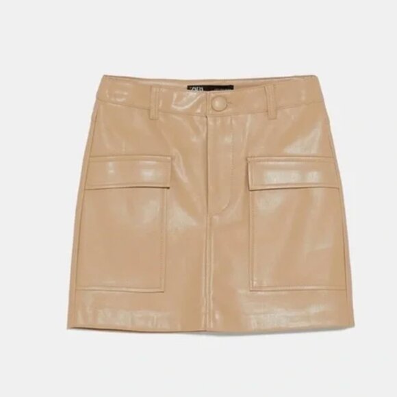 Zara beige faux-leather skirt, size XS (US 2) - Picture 4 of 9